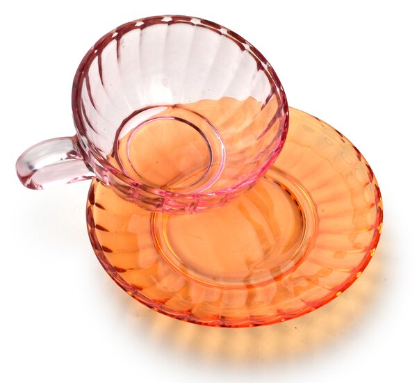 Affekdesign Sklenený hrnček s podšálkou VINI 210 ml oranžový/ružový