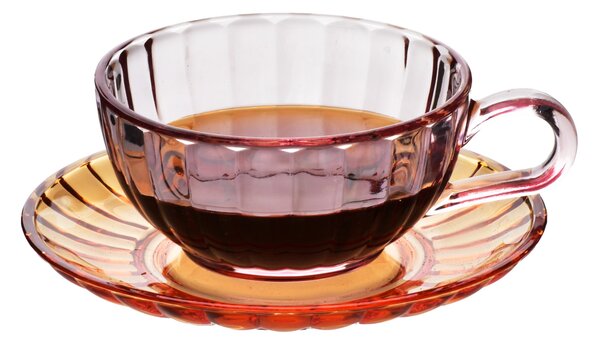 Affekdesign Sklenený hrnček s podšálkou VINI 210 ml oranžový/ružový