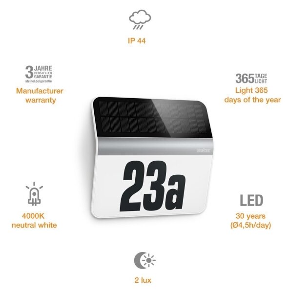 STEINEL 007140 - LED solárne domové číslo XSolar LH-N LED/0,03W nerez IP44