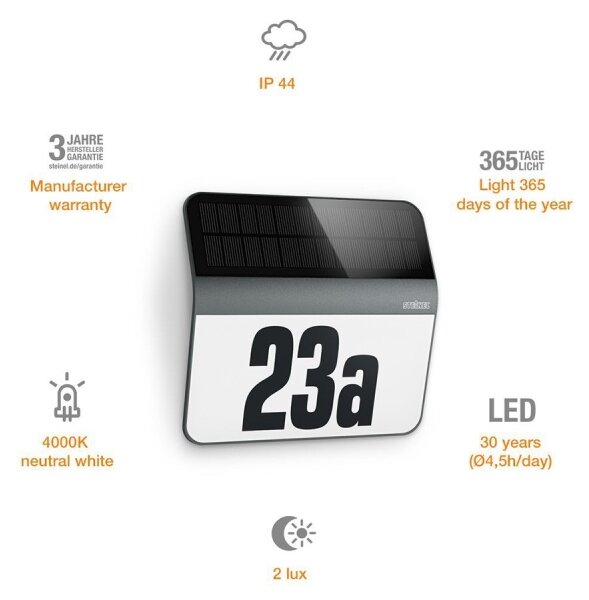 STEINEL 035730 - LED Solárne domové číslo XSolar LH-N LED/0,03W IP44