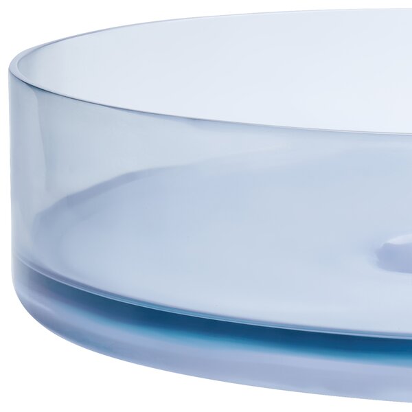 Umývadlo na dosku modré priehľadné z materiálu solid surface 36 cm okrúhle do kúpeľne