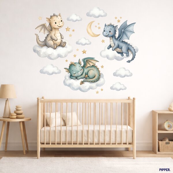 60x120cm Dráčiky na obláčikoch - textilná nálepka na stenu