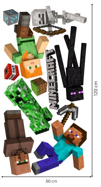 60x120cm Minecraft postavičky - textilná nálepka na stenu