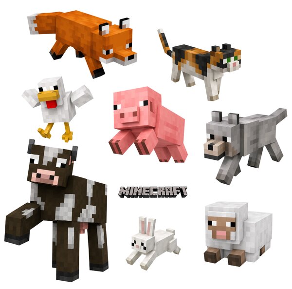 60x120cm Minecraft zvieratá - textilná nálepka na stenu