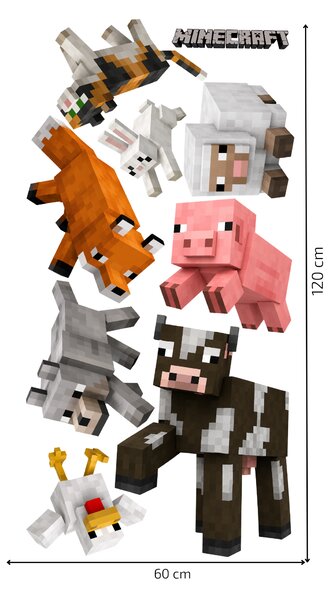60x120cm Minecraft zvieratá - textilná nálepka na stenu