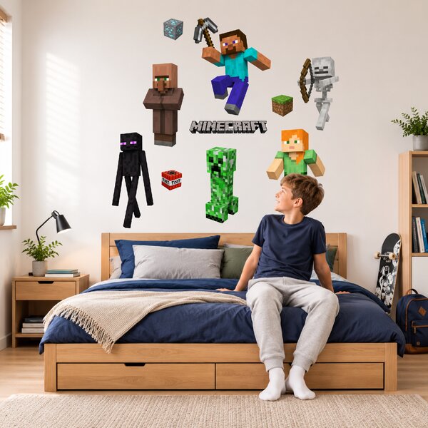 60x120cm Minecraft postavičky - textilná nálepka na stenu