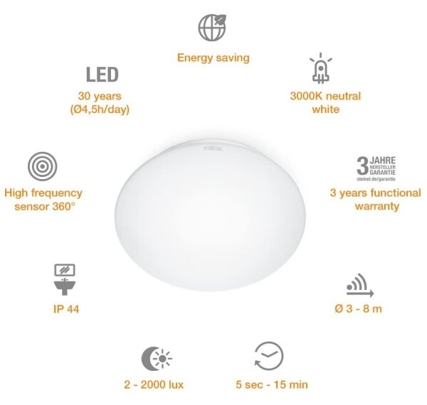STEINEL 035105 - LED Kúpeľňové svietidlo so senzorom RS 16 LED/9,5W/230V IP44