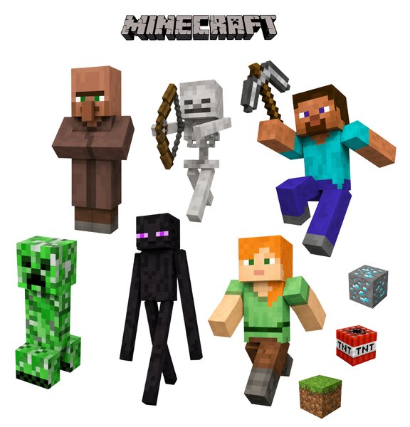 60x120cm Minecraft postavičky - textilná nálepka na stenu