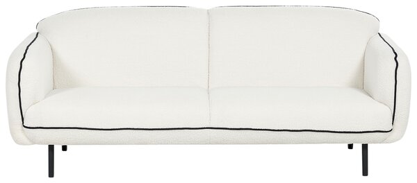Pohovka biela buklé čalúnenie 3-miestna čierne kovové nohy ozdobné lemovanie retro glamour art deco štýl