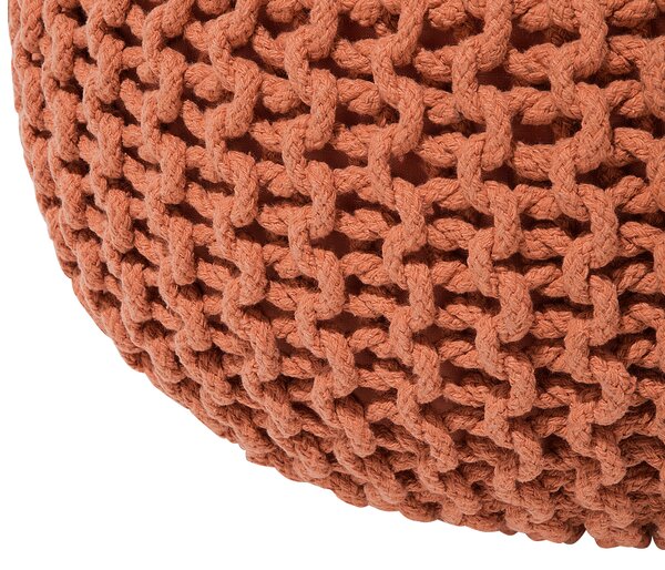 Puf taburetka medená okrúhla bavlnená 40 x 25 cm pletená podnožka výplň z polystyrénového granulátu