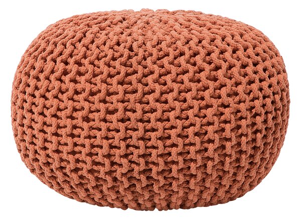 Puf taburetka medená okrúhla bavlnená 40 x 25 cm pletená podnožka výplň z polystyrénového granulátu