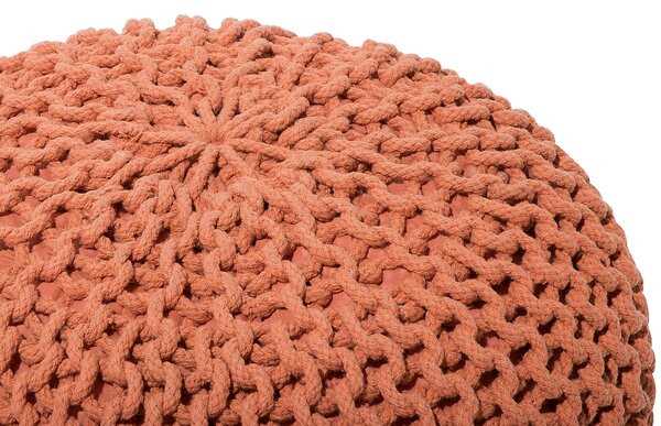 Puf taburetka medená okrúhla bavlnená 40 x 25 cm pletená podnožka výplň z polystyrénového granulátu