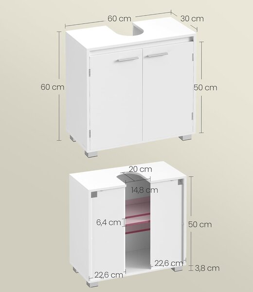 SONGMICS Skrinka pod umývadlo Vasagle Bruser 60 cm biela