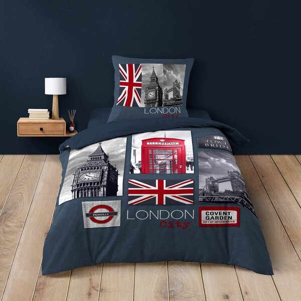 Tmavomodré bavlnené obliečky na jednolôžko 140x200 cm City London – douceur d'intérieur