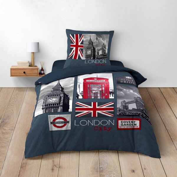 Tmavomodré bavlnené obliečky na jednolôžko 140x200 cm City London – douceur d'intérieur