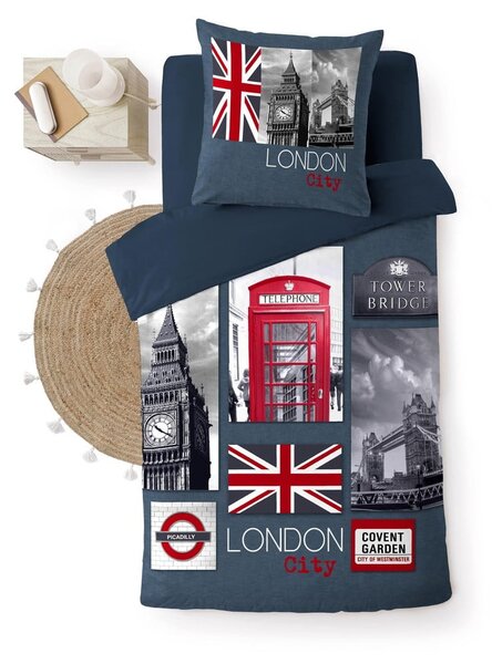 Tmavomodré bavlnené obliečky na jednolôžko 140x200 cm City London – douceur d'intérieur