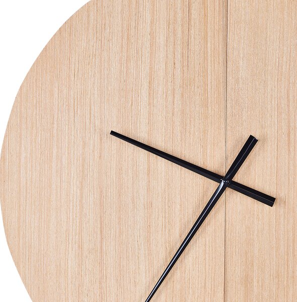 Nástenné hodiny svetlé drevo MDF rám 60 cm okrúhle klasický dizajn bez číslic bytové doplnky obývačka spálňa
