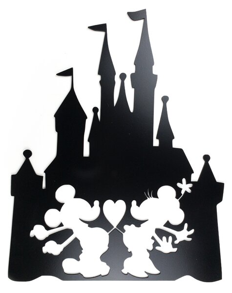 Veselá Stena Drevená nástenná čierna dekorácia Zamilovaní Mickey a Minnie na Zámku