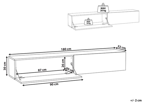 Závesná skrinka pod TV červená a hnedá 180 cm tv stolík na stenu minimalistický dizajn obývacia izba
