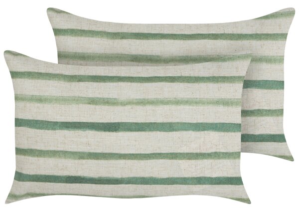 Sada 2 dekoratívnych vankúšov zelený a béžový pruhovaný vzor 50 x 30 cm moderný boho bytový doplnok spálňa obývačka