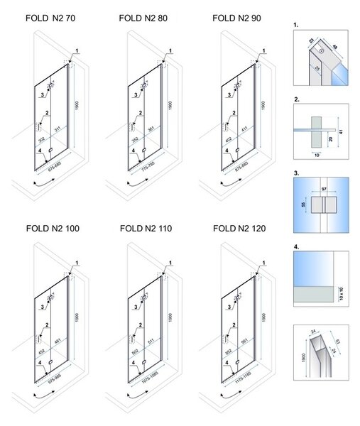 Sprchová kabína Rea Fold N2 transparentná, veľkosť 70x70