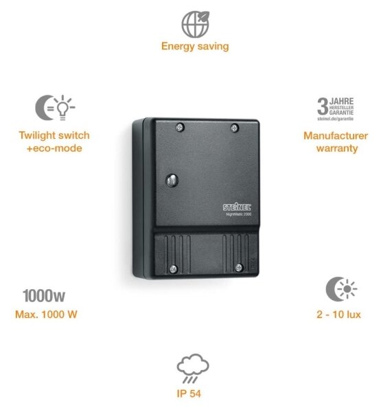 STEINEL 550318 - Súmrakový spínač NightMatic 2000 čierna IP54