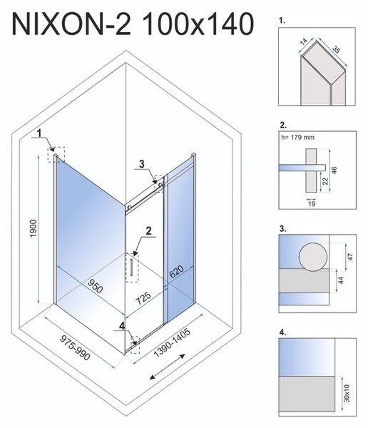 Sprchový kút Rea Nixon 100x140, variant levá