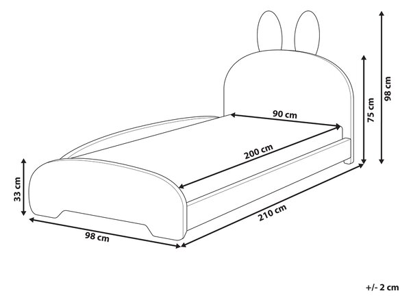 Posteľ béžová buklé čalúnenie 90 x 200 cm rám postele so zajačími uškami moderný štýl detská izba