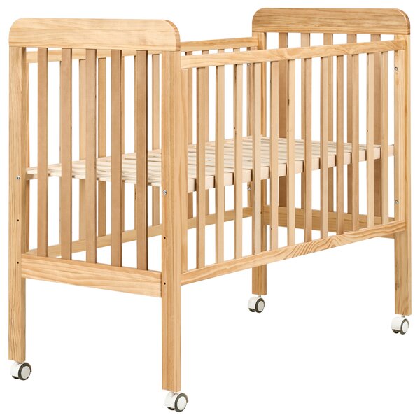 Detská postieľka svetlohnedá borovicové drevo 60 x 120 cm nastaviteľná výška štandardná veľkosť s kolieskami minimalistický štýl detská izba