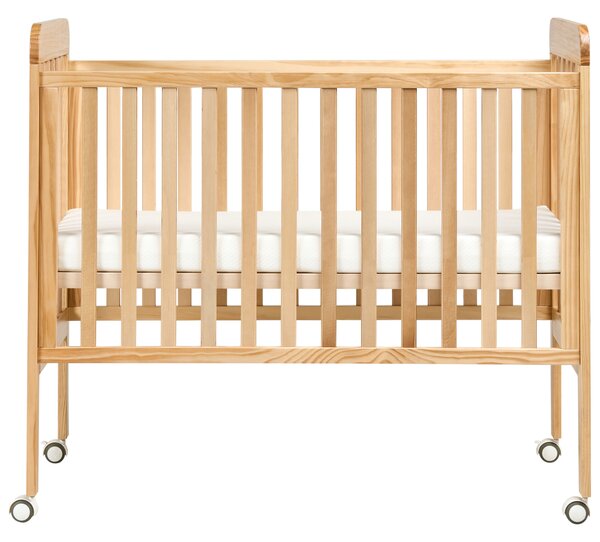 Detská postieľka svetlohnedá borovicové drevo 60 x 120 cm nastaviteľná výška štandardná veľkosť s kolieskami minimalistický štýl detská izba