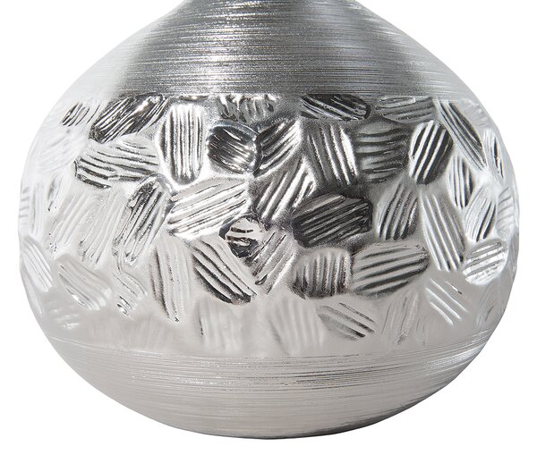 Stolná lampa sivé tienidlo z umelého hodvábu strieborný porcelánový podstavec výška 48 cm tradičná obývacia izba