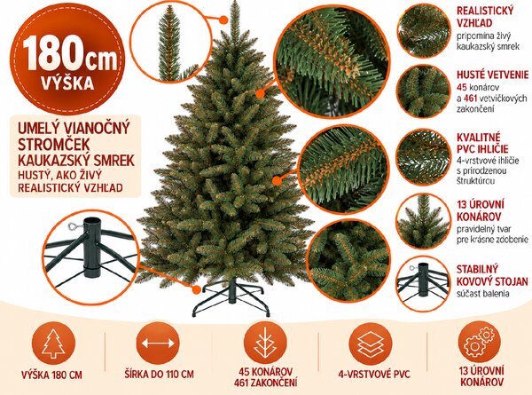 FoxBox Umelý vianočný stromček Kaukazský smrek 180 cm – hustý, realistický