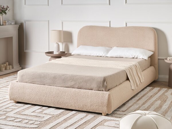 Posteľ s úložným priestorom béžová buklé čalúnenie 140 x 200 cm minimalistický moderný dizajn spálňa