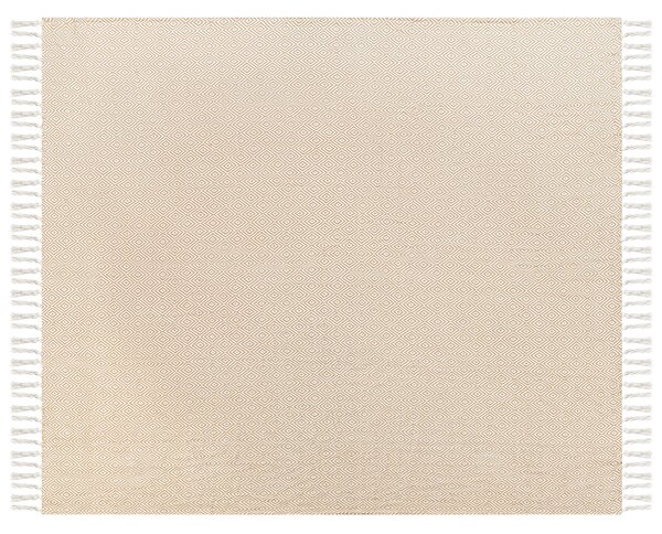 Prikrývka na posteľ béžová bavlnená 200 x 220 cm deka so strapcami textilné doplnky spálňa obývacia izba