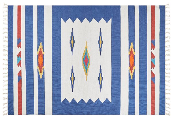 Kelímový koberec viacfarebný bavlna 200 x 300 cm ručne tkaný obojstranný geometrický vzor so strapcami tradičný boho štýl