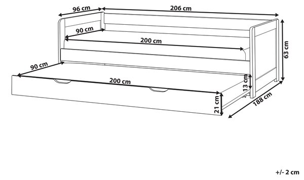 Rozkladacia posteľ biela borovicové drevo 90 x 200 cm s výsuvným lôžkom detská izba spálňa