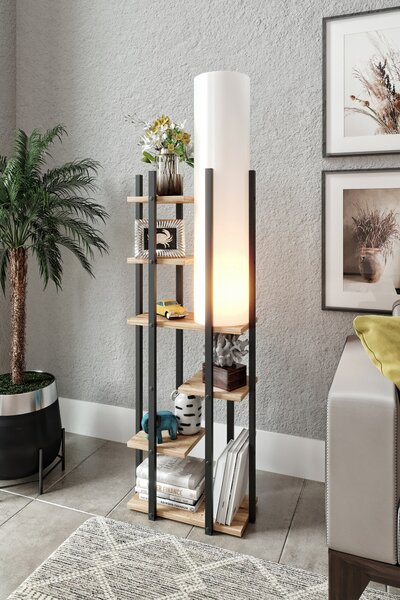 Opviq Stojacia lampa Nora IV čierna/prírodný dub