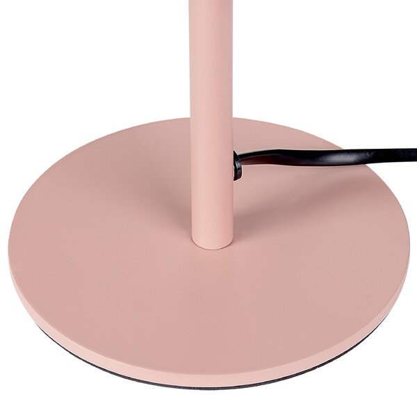Stolná lampa ružový kovový podstavec biele sklenené tienidlo vypínač na šnúrke minimalistický štýl kancelária