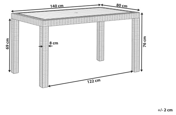 Záhradný jedálenský stôl svetlosivý plastový 140 x 80 cm obdĺžnikový pre 6 osôb vonkajší nábytok minimalistický dizajn