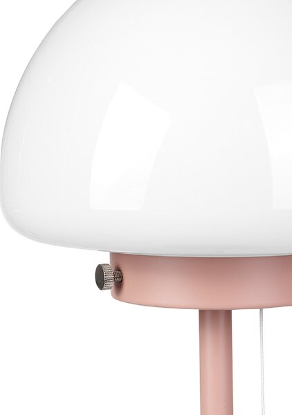 Stolná lampa ružový kovový podstavec biele sklenené tienidlo vypínač na šnúrke minimalistický štýl kancelária