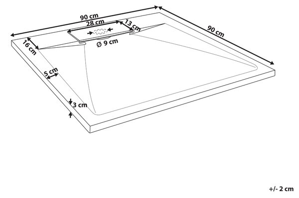 Sprchová vanička s odtokom sivá SMC 90 x 90 x 3 cm štvorcový tvar efekt prírodného kameňa minimalistický štýl kúpeľňa