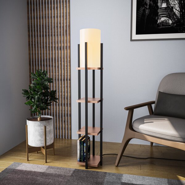 Opviq Stojacia lampa Nora V čierna/medená