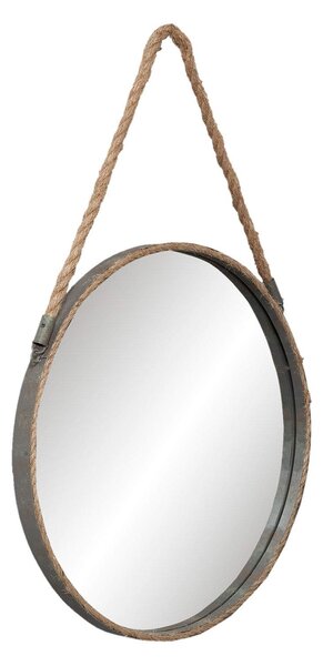 Okrúhle kovové zrkadlo s povrazom - Ø 47 * 3cm - Clayre & Eef