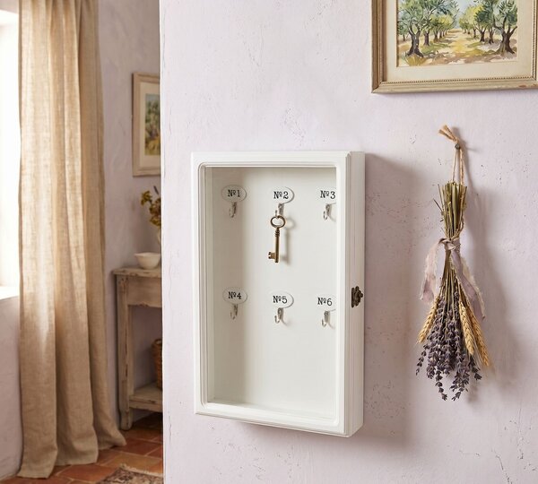 Biela drevená skrinka na kľúče - 24 * 7 * 38 cm - Clayre & Eef