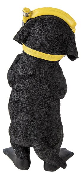 Dekoratívne soška čierneho psíka s potápačskými okuliarmi - 11 * 11 * 23 cm - Clayre & Eef