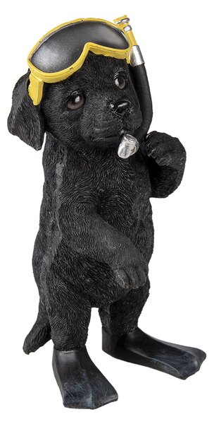 Dekoratívne soška čierneho psíka s potápačskými okuliarmi - 11 * 11 * 23 cm - Clayre & Eef