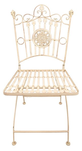 Béžovo-hnedá antik kovová stolička s ornamentom - 52*48*99 cm - Clayre & Eef