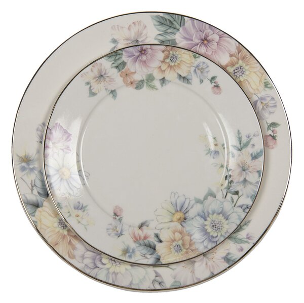 Porcelánový dezertný tanierik s kvetinami Flowers - Ø 20*2 cm - Clayre & Eef