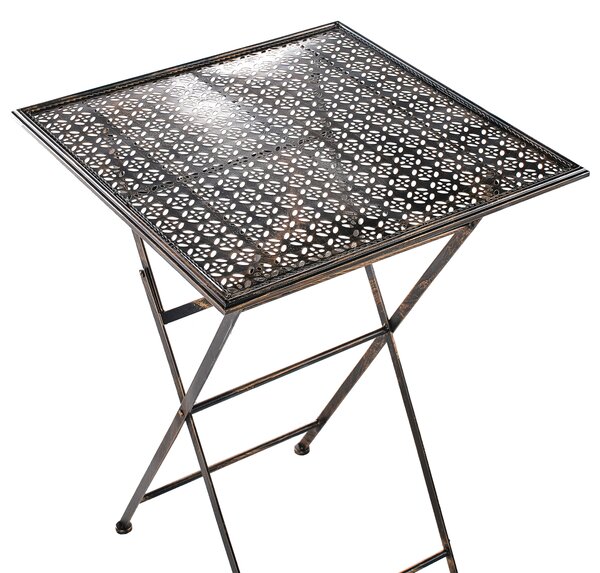 Záhradný stôl čierny kovový skladací štvorcový 60 x 60 cm UV odolný retro dizajn balkón terasa záhrada
