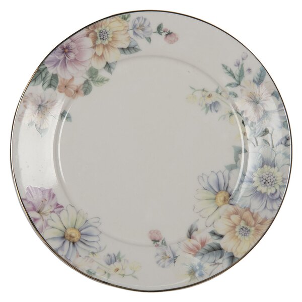 Porcelánový dezertný tanierik s kvetinami Flowers - Ø 20*2 cm - Clayre & Eef